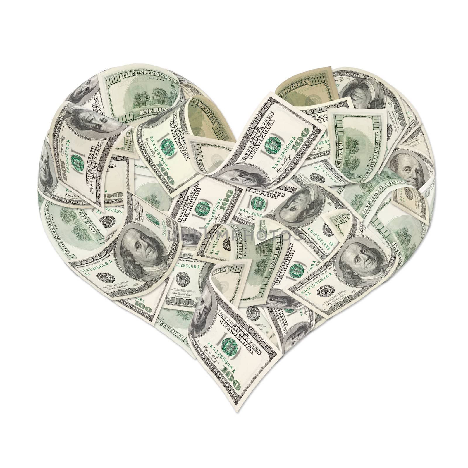 Heart sign made by 100 dollar banknotes by palinchak