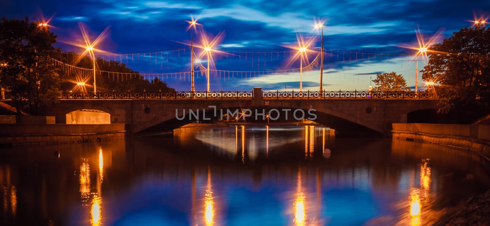 A Night Bridge Over The River In Minsk Belarus