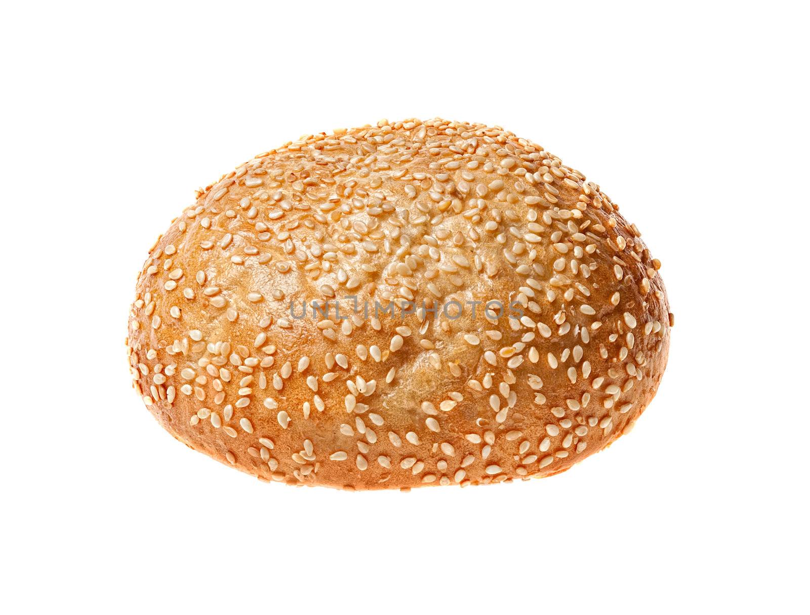 Bun with sesame seeds on a white background