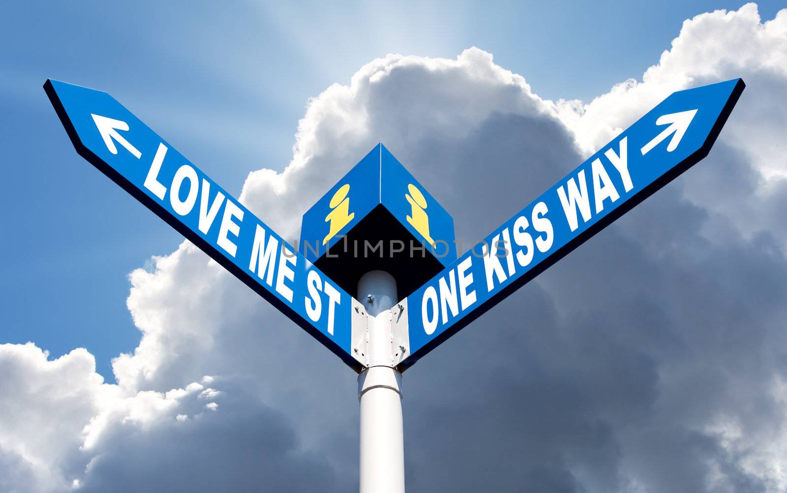 love me street and one kiss way direction post over cloudy sky
