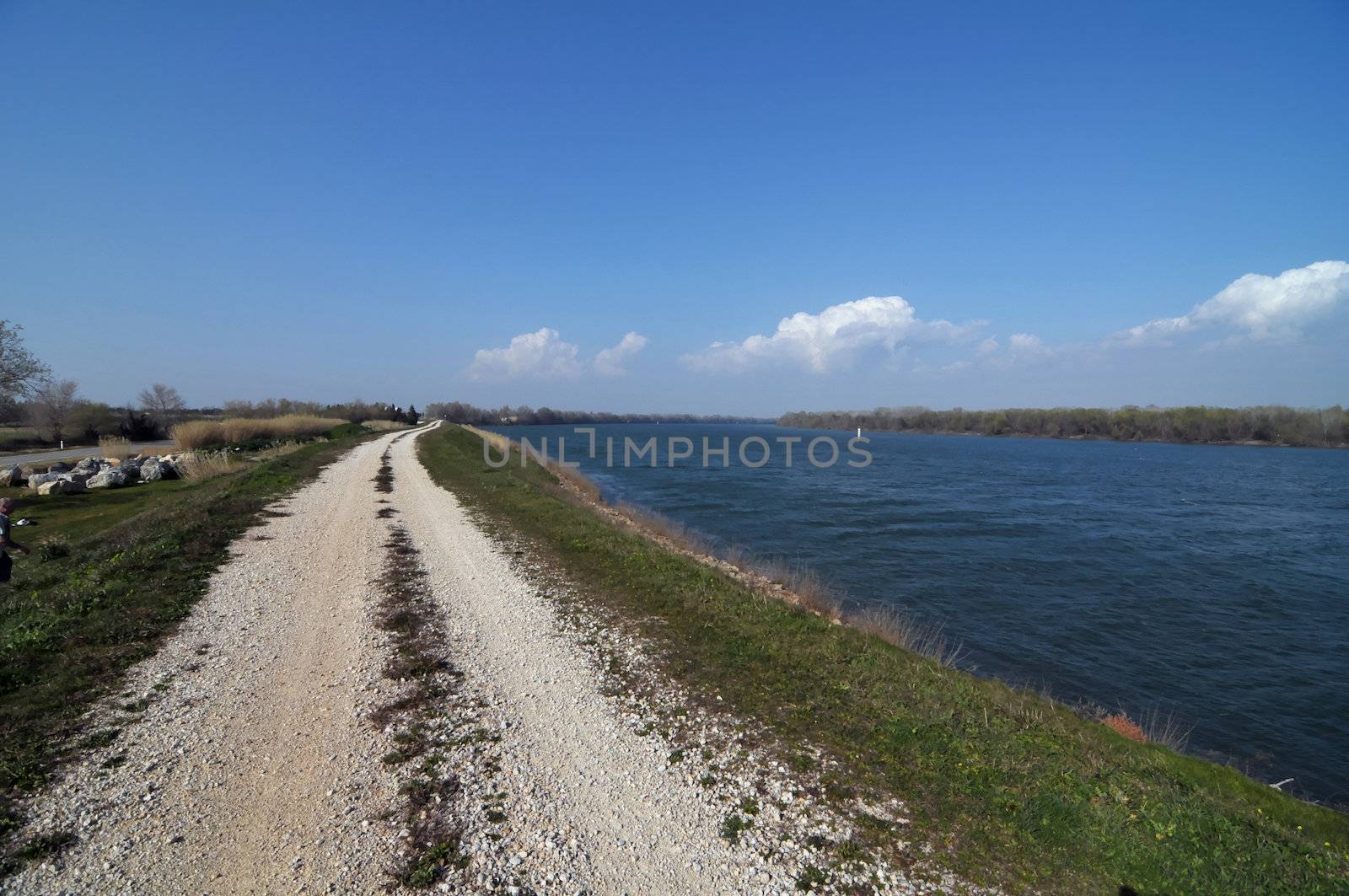 Empty road to infinity in camargue, France south