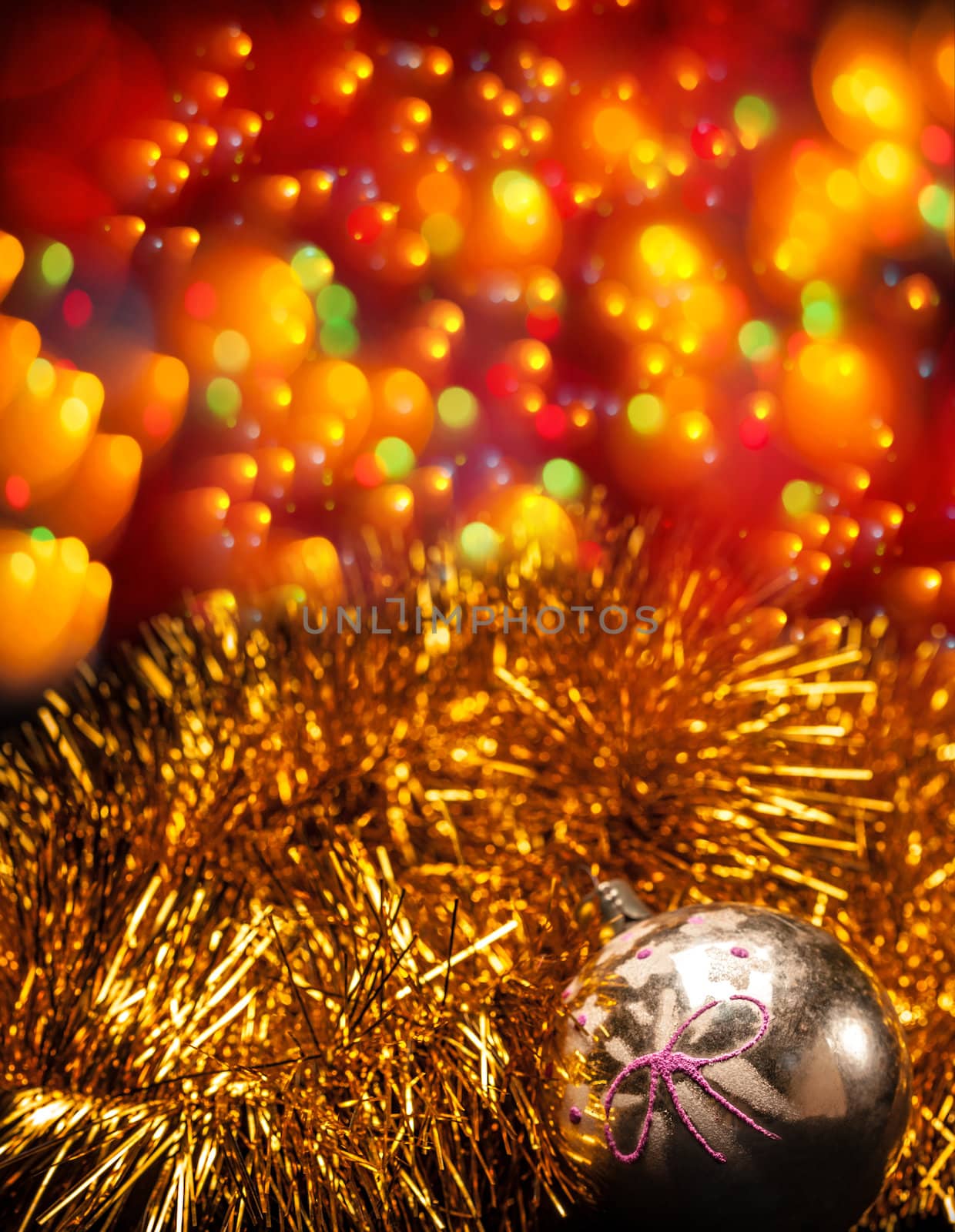 Christmas decorations and bokeh lights background