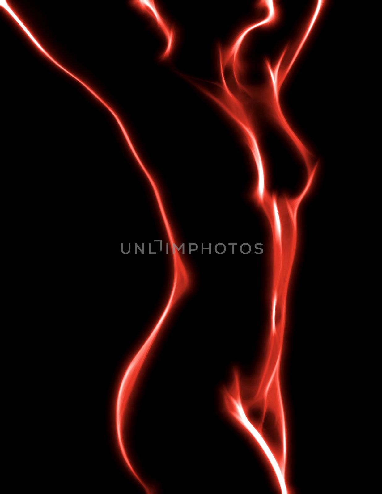 Naked woman painted by soft glowing lines