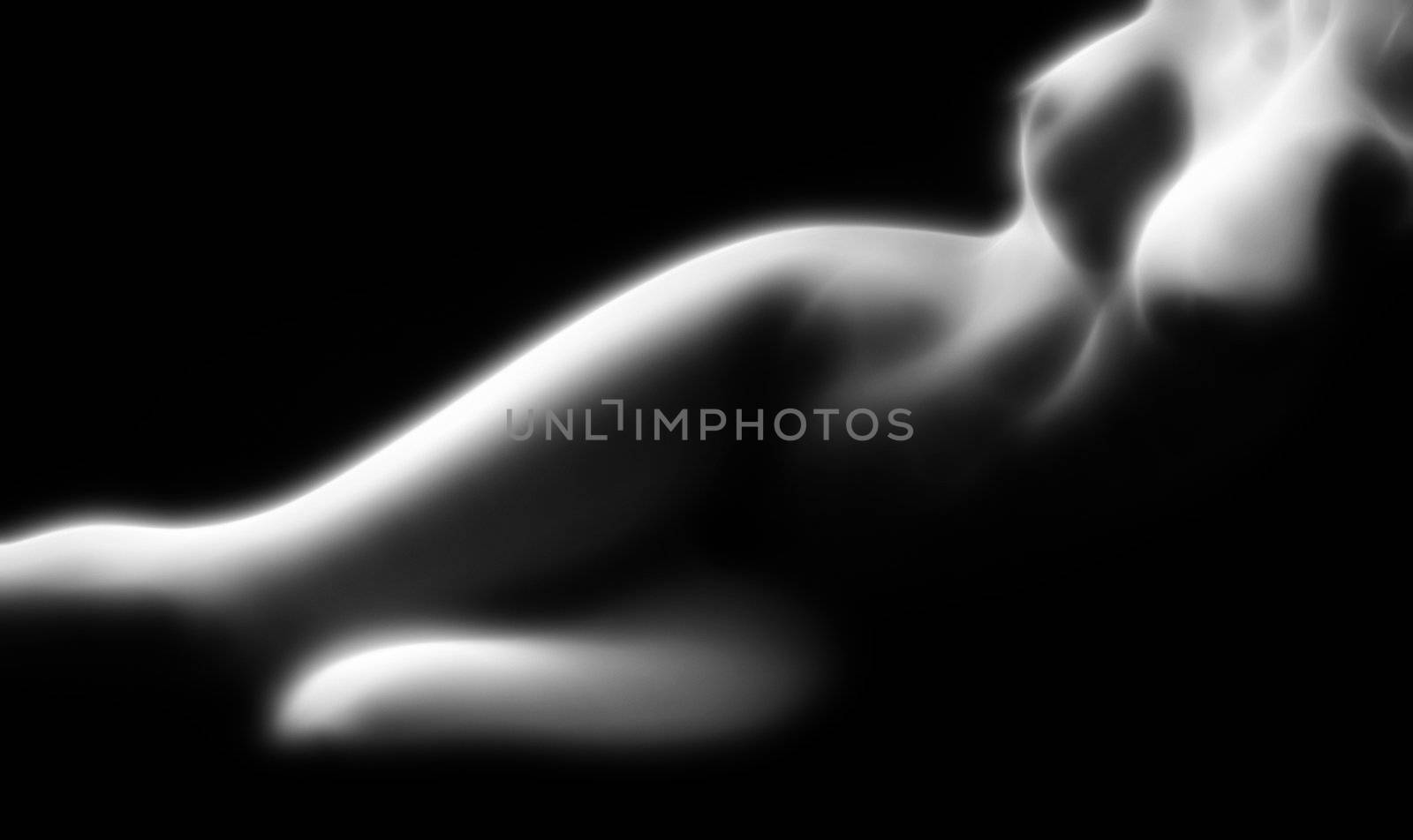 Naked woman painted by soft glowing lines