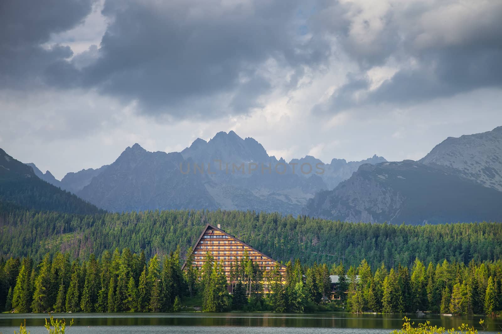 Mountain lake in National Park High Tatra. Strbske pleso, Slovakia, Europe
