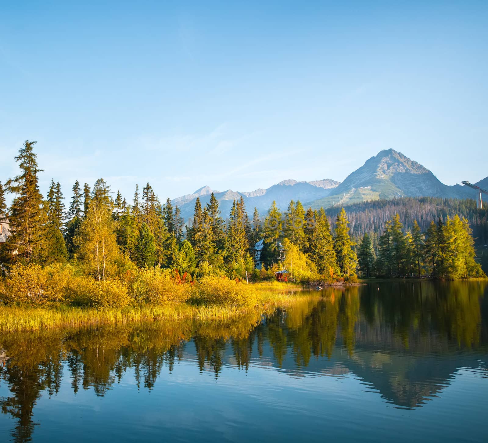 Mountain lake in National Park High Tatra. Strbske pleso, Slovakia, Europe