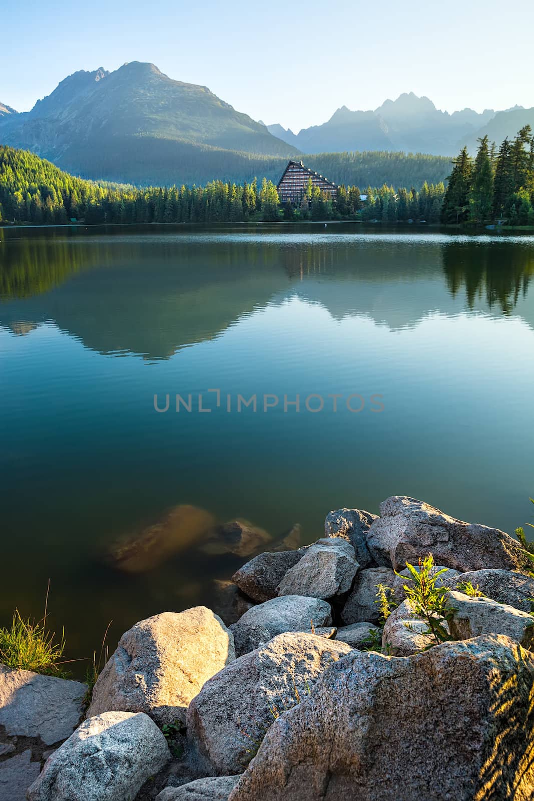 Mountain lake in National Park High Tatra. Strbske pleso, Slovakia, Europe