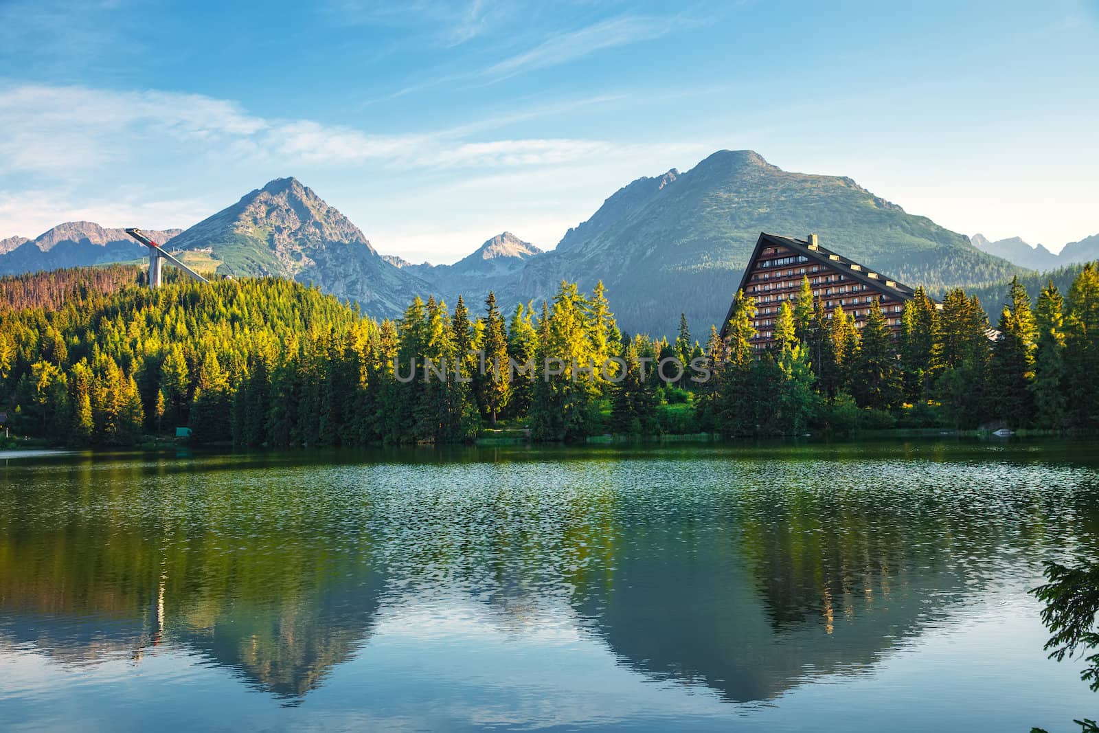 Mountain lake in National Park High Tatra. Strbske pleso, Slovakia, Europe