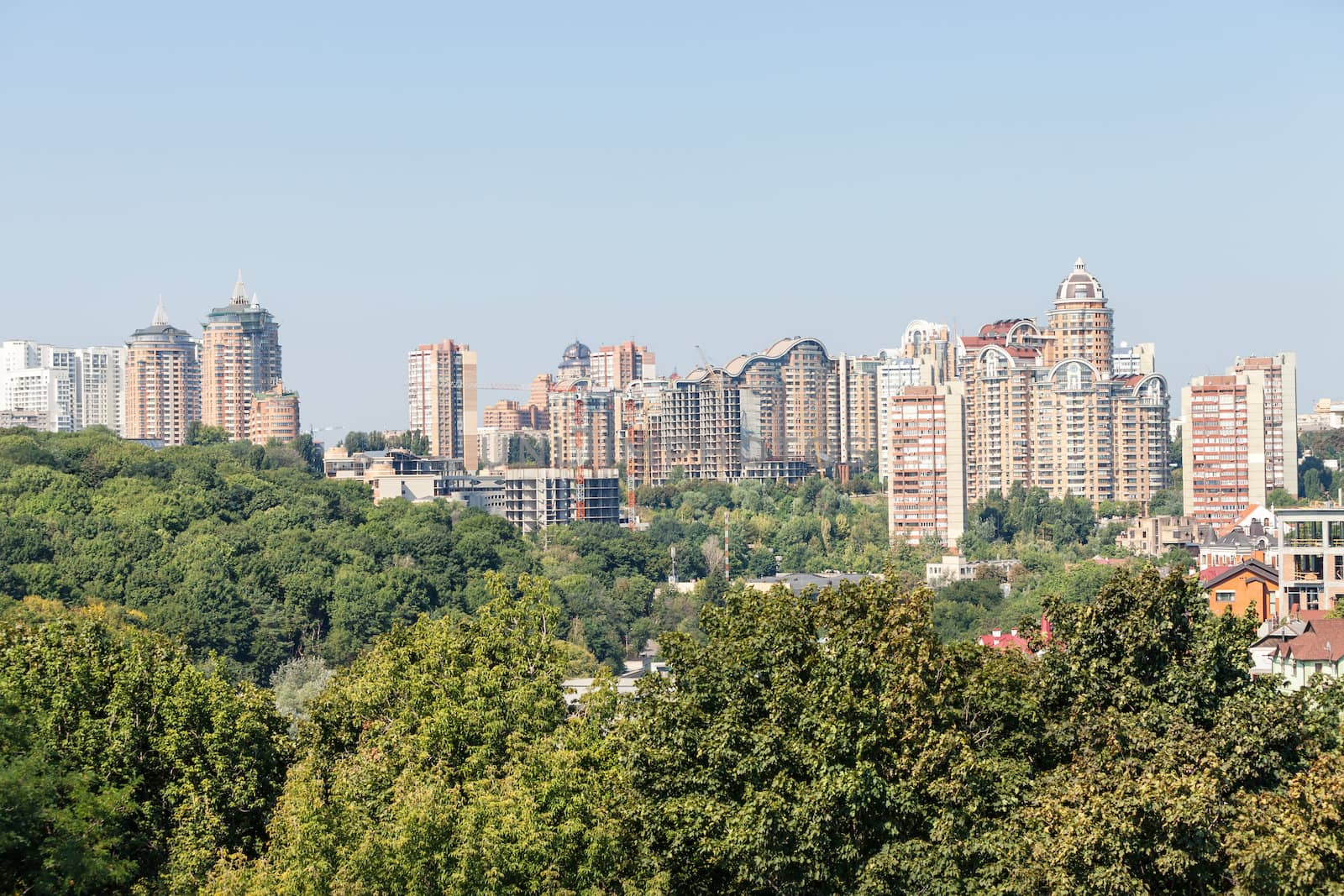 Panorama of new houses of ancient city Kiev. Ukraine