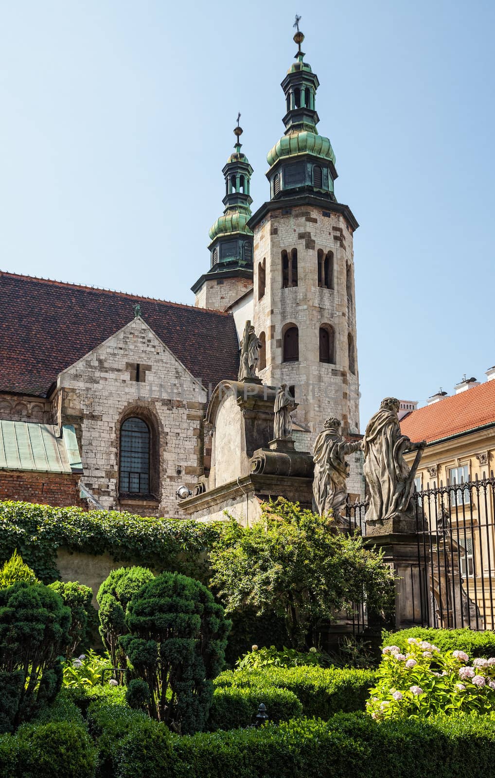 Romanesque church of St Andrew tower in Krakow. View from the Cathedral of Peter and Paul