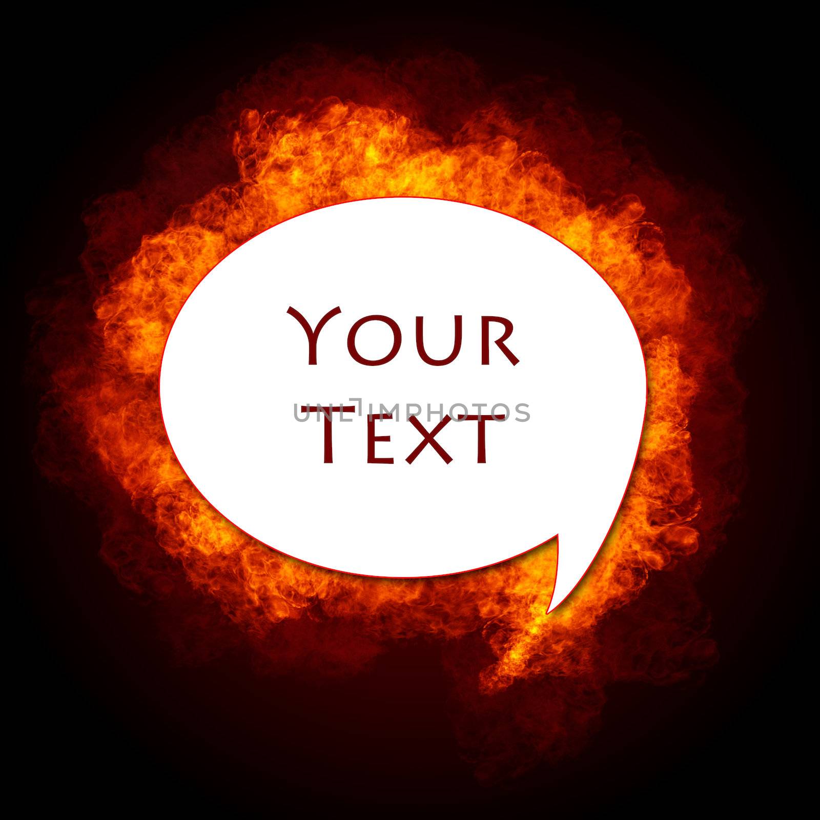  Bright flamy text bubble on black background