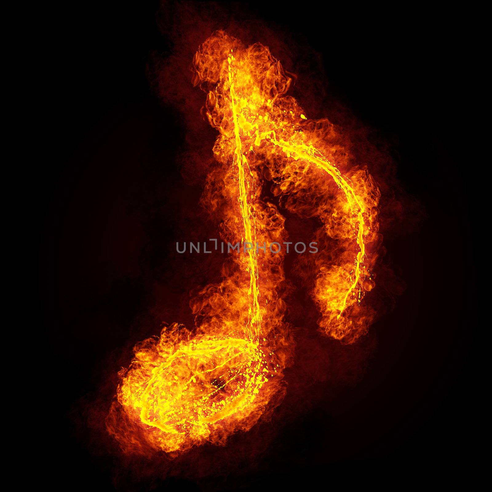  Fiery musical note symbol on black background