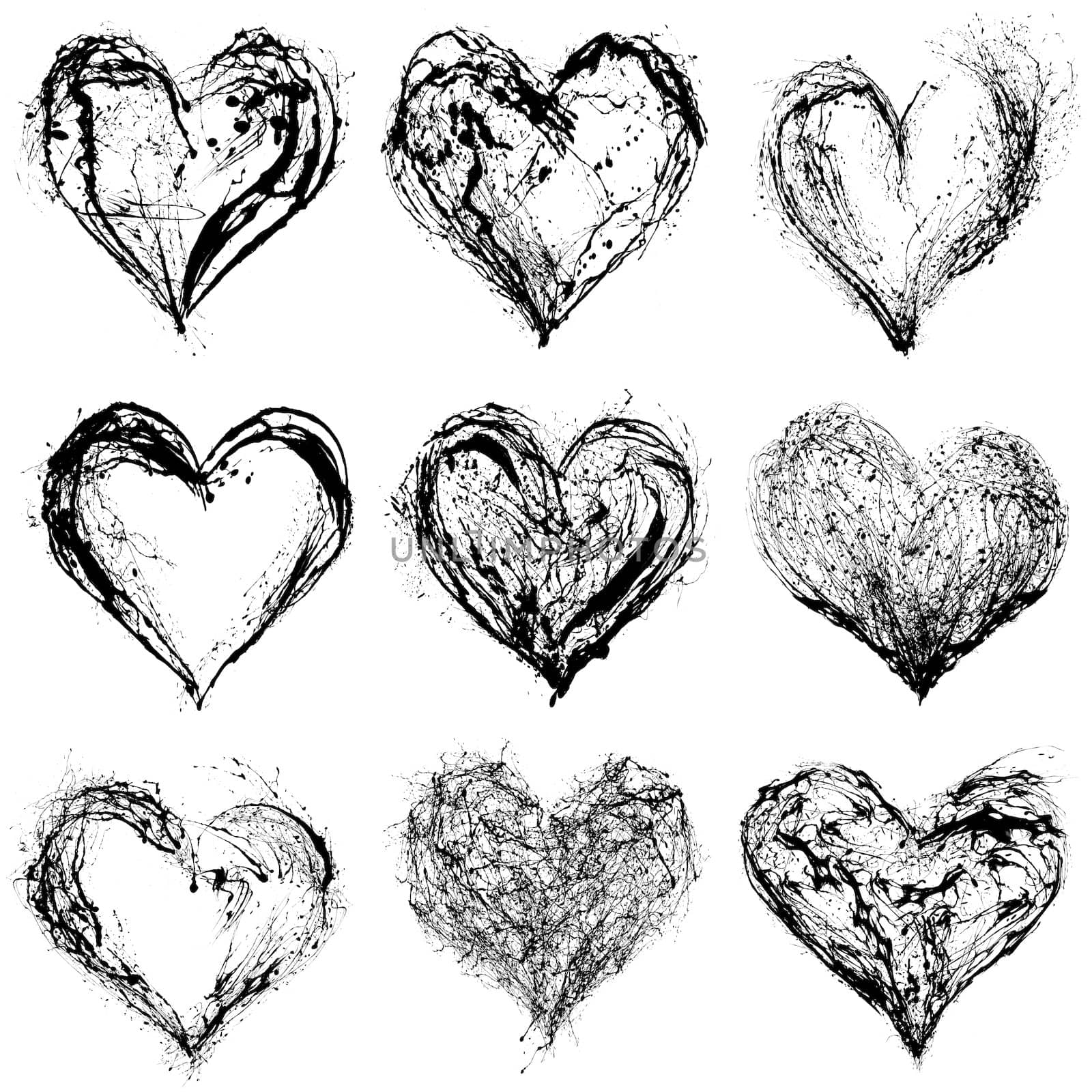 Abstract Valentine black hearts on white background