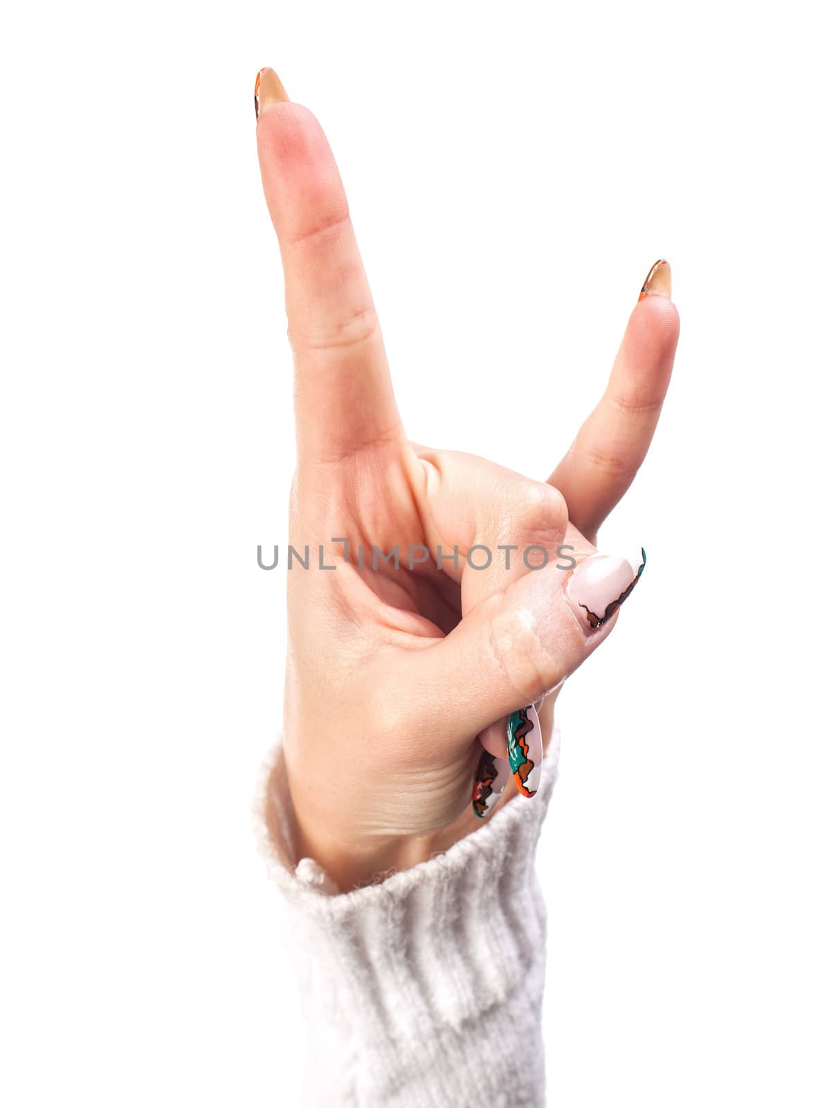 Hand - victory sign isolated on white background