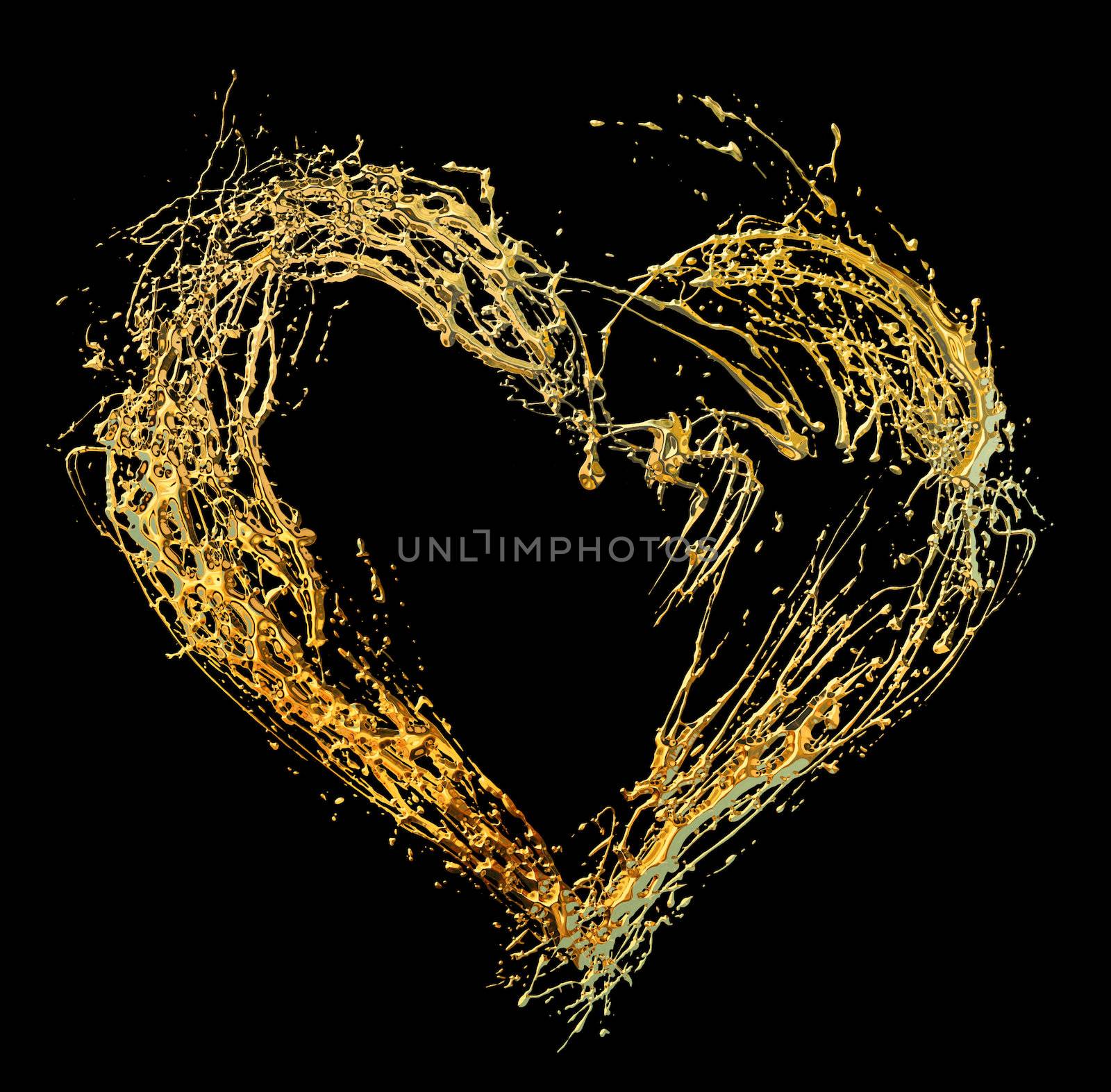 Abstract valentine's golden heart isolated on black background