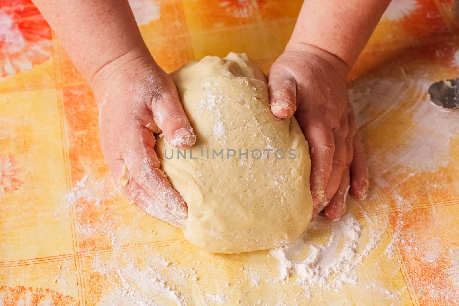 Making Bread, Female Hands, Kneading A Dough