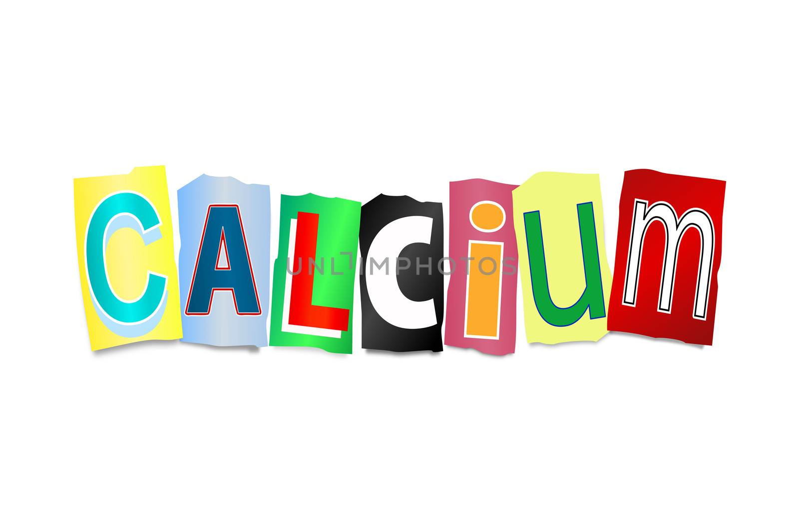 Illustration depicting a set of cut out letters formed to arrange the word calcium.