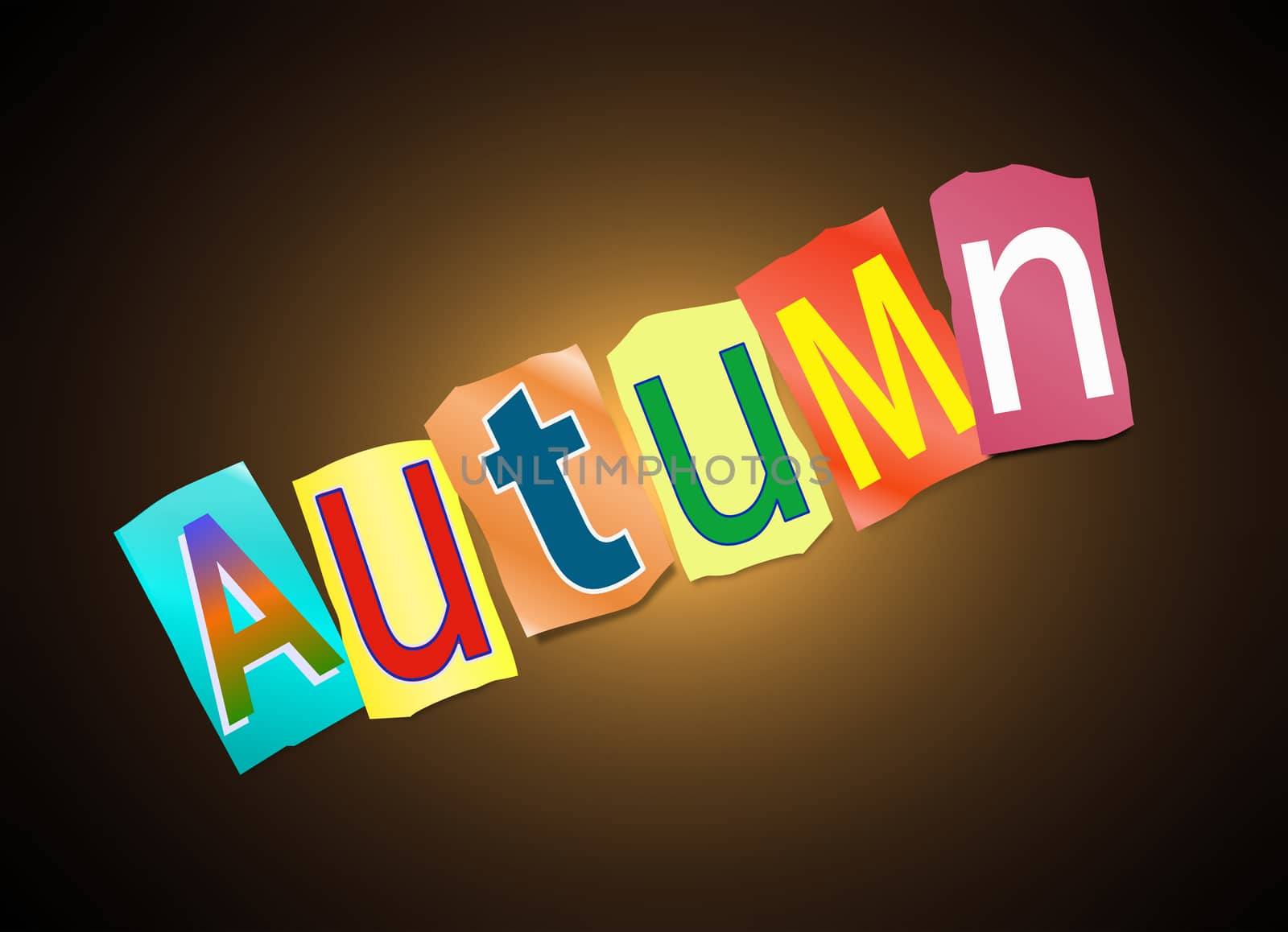 Illustration depicting a set of cut out letters formed to arrange the word Autumn.