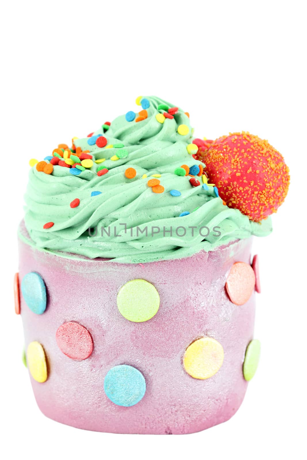 cupcake with lollipop dessert on white  by goce
