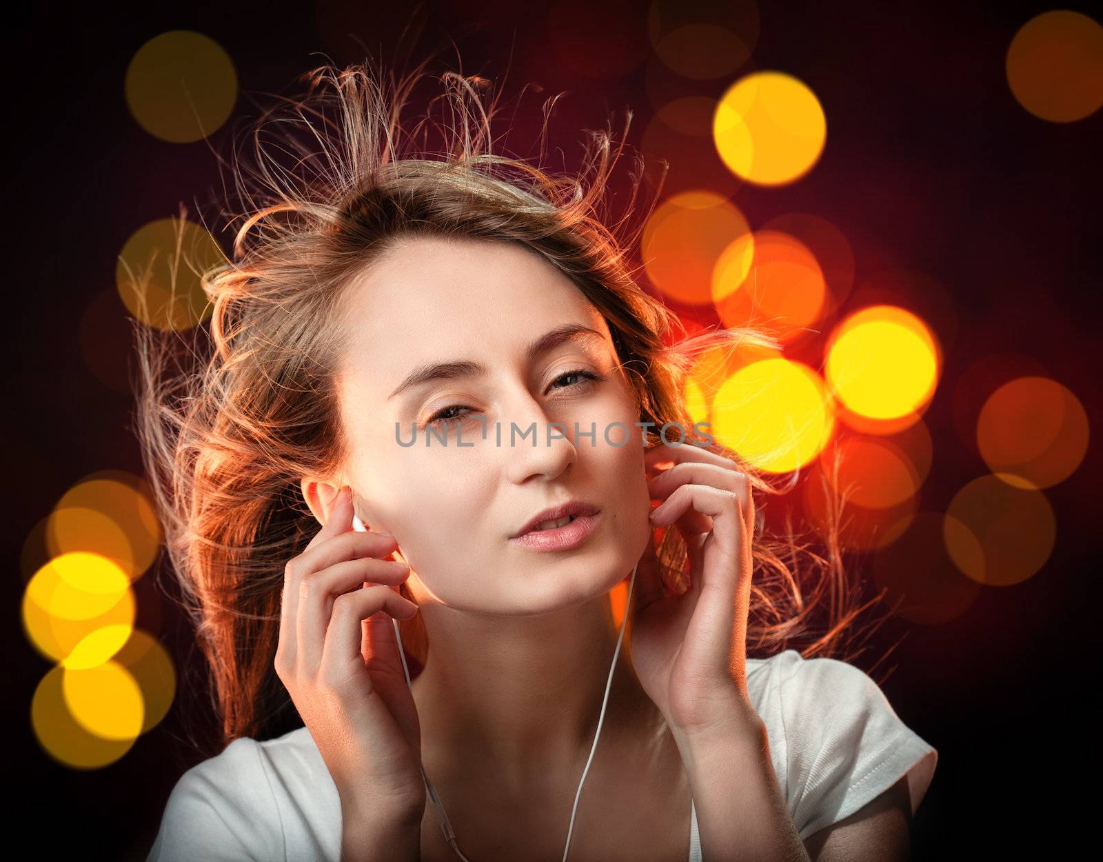 Beautiful Woman Listening Music 