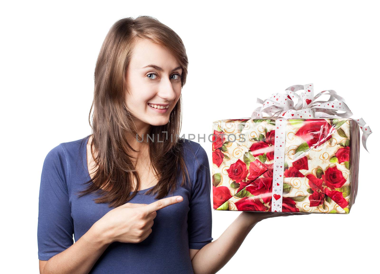 happy young woman holding a gift box
