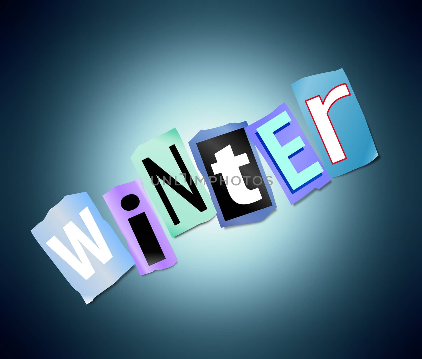 Illustration depicting a set of cut out letters formed to arrange the word Winter.