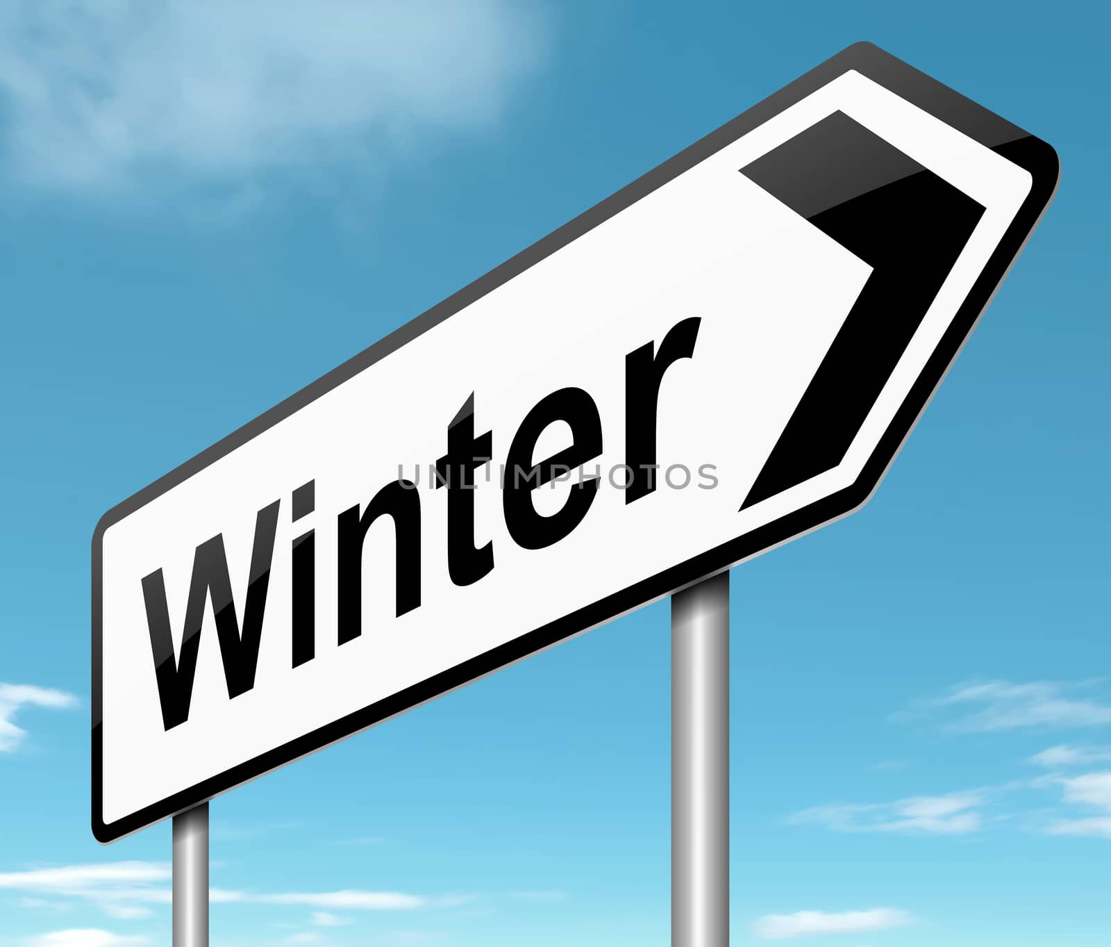 Illustration depicting a sign directing to Winter.