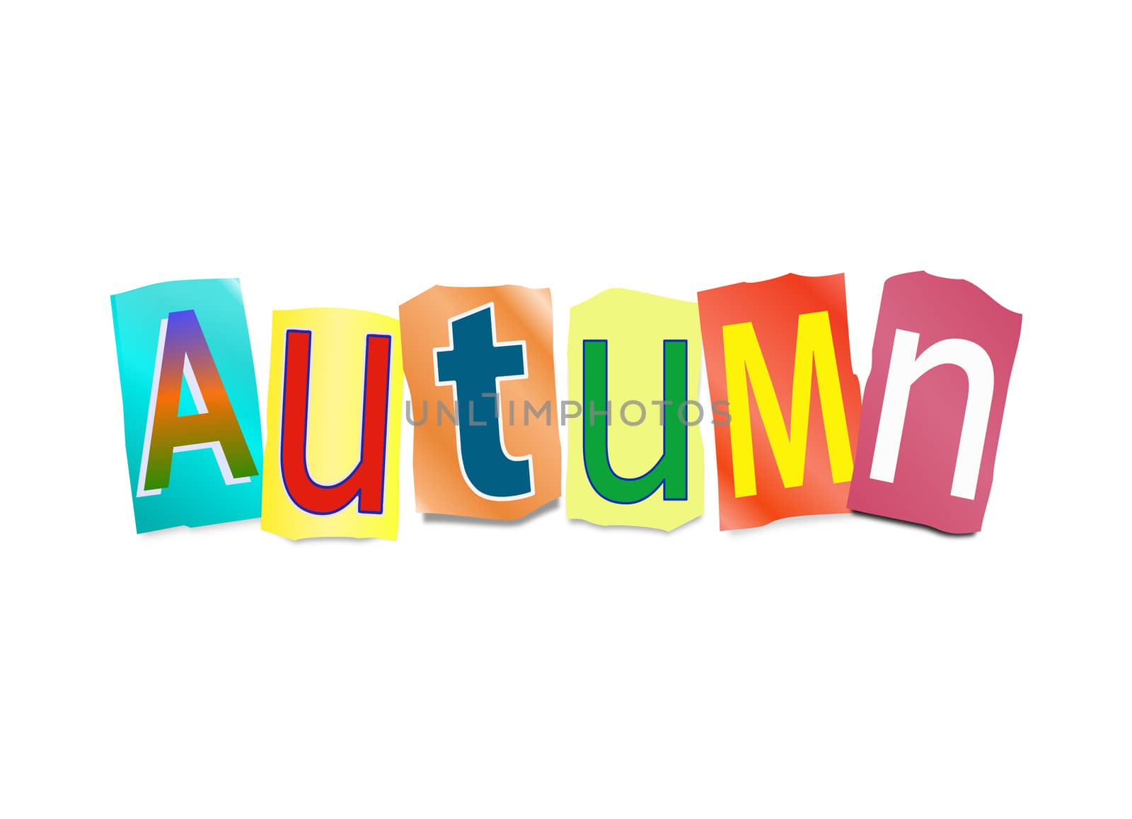 Illustration depicting a set of cut out letters formed to arrange the word Autumn.