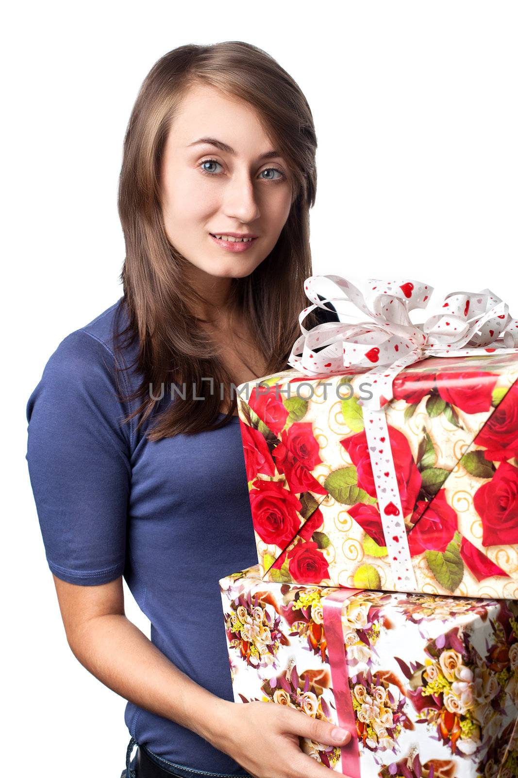 happy young woman holding a gift box