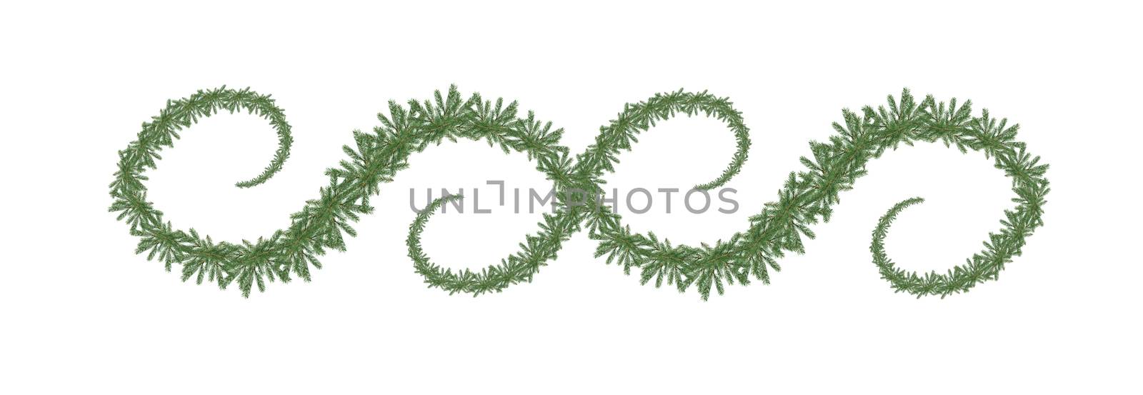 Abstract Christmas ornament made from fir twigs on white background