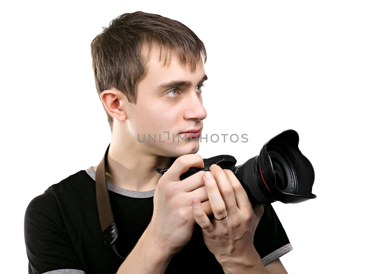  young photographer isolated on white background