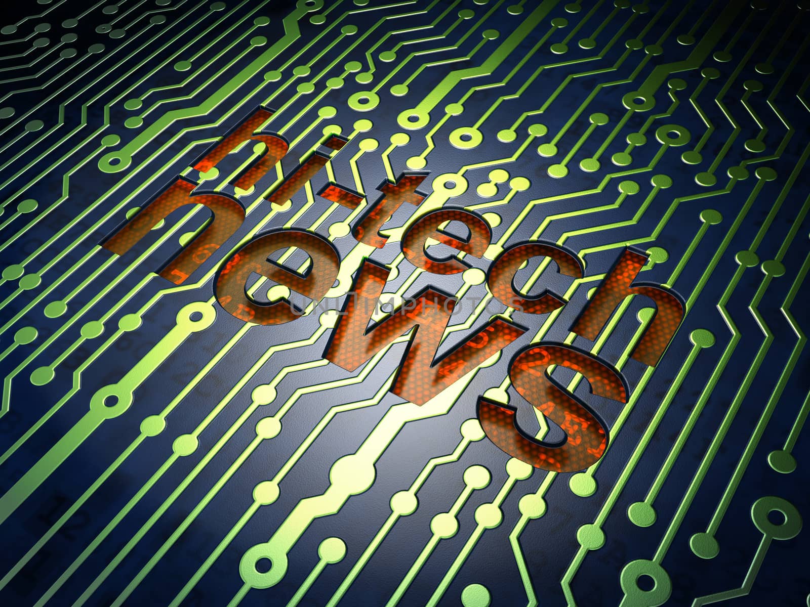 News concept: circuit board with word Hi-tech News, 3d render