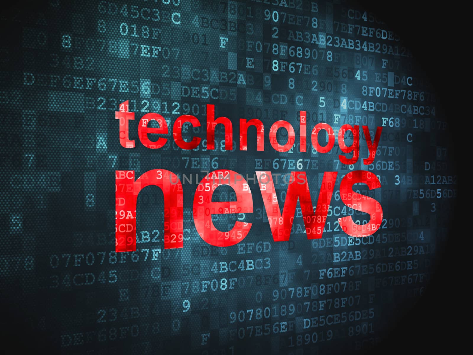 News concept: pixelated words Technology News on digital background, 3d render