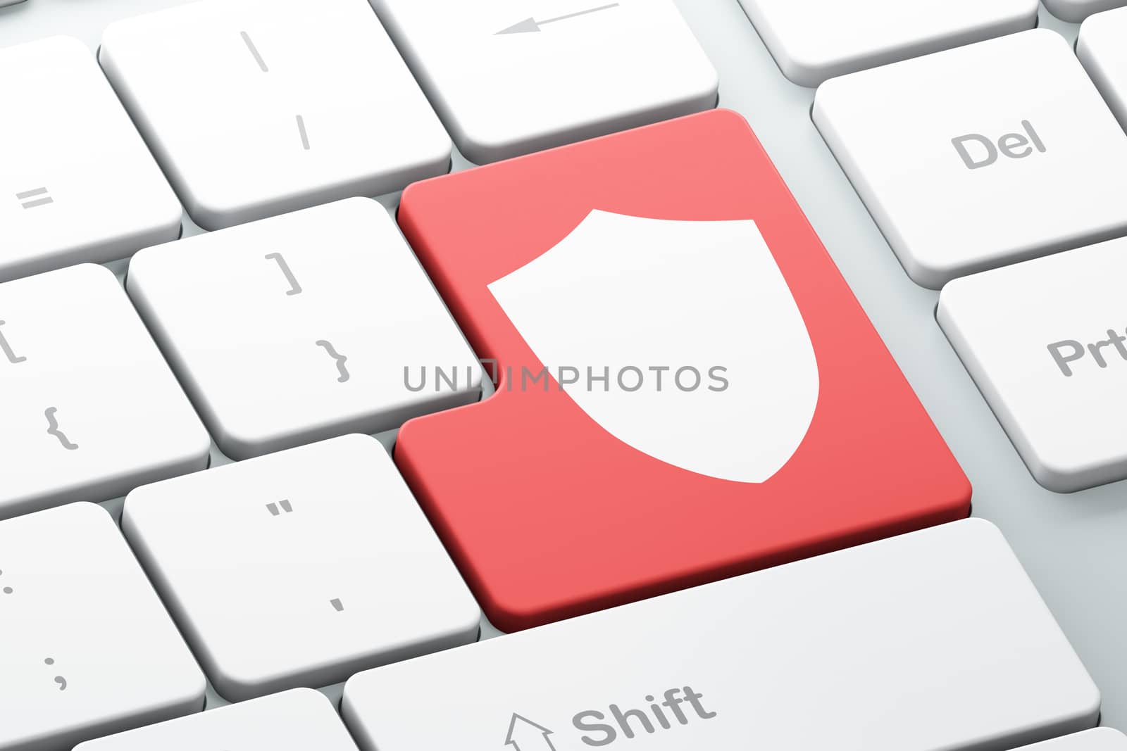 Privacy concept: Enter button with Shield on computer keyboard, 3d render