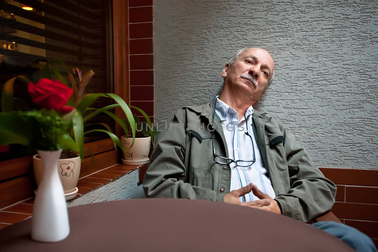 elderly man  in cafe by palinchak