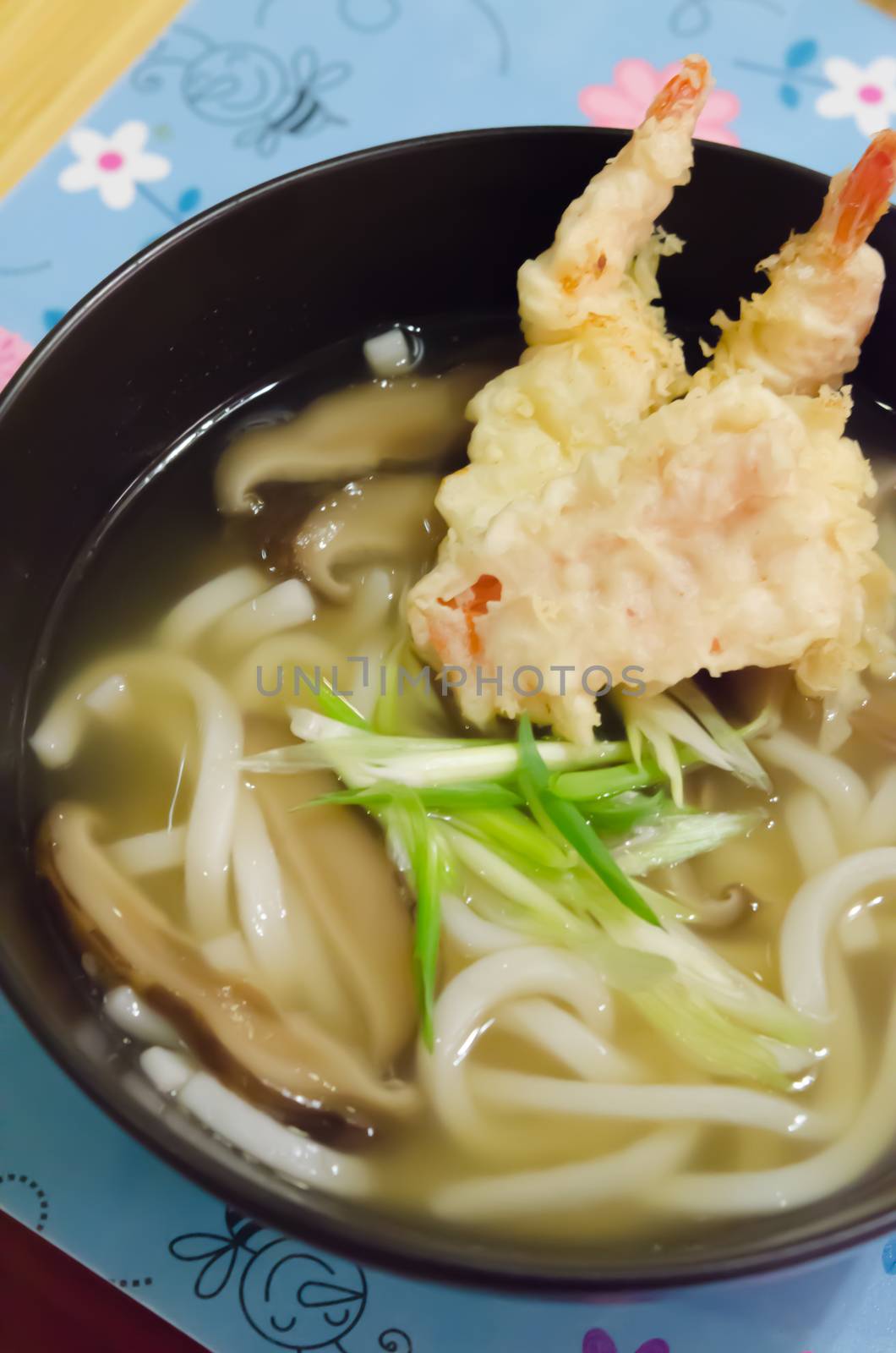  Udon noodles with shrimp tempura , Japanese food