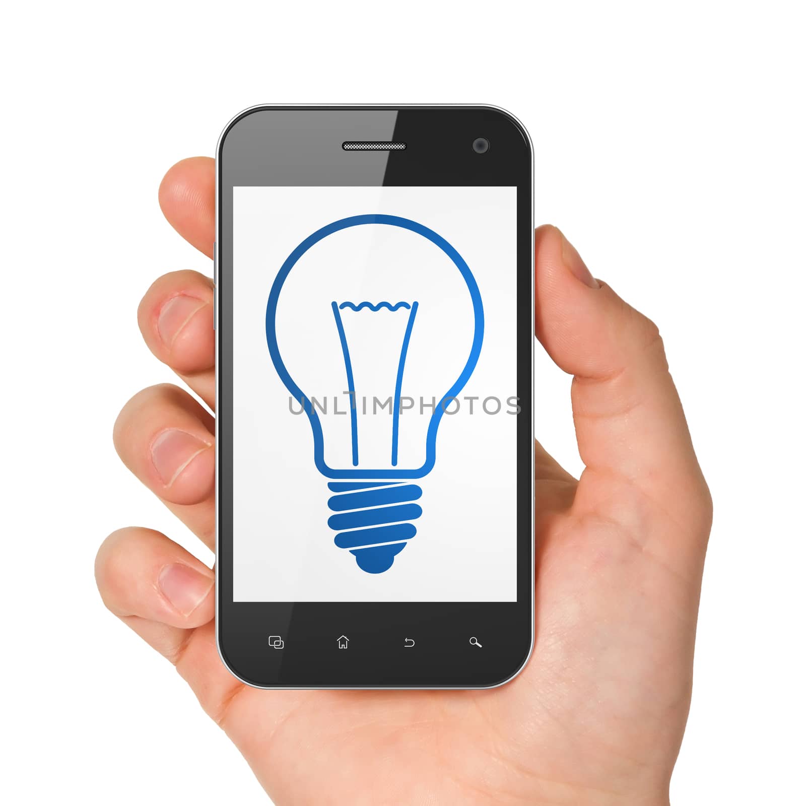 Finance concept: smartphone with Light Bulb. by maxkabakov