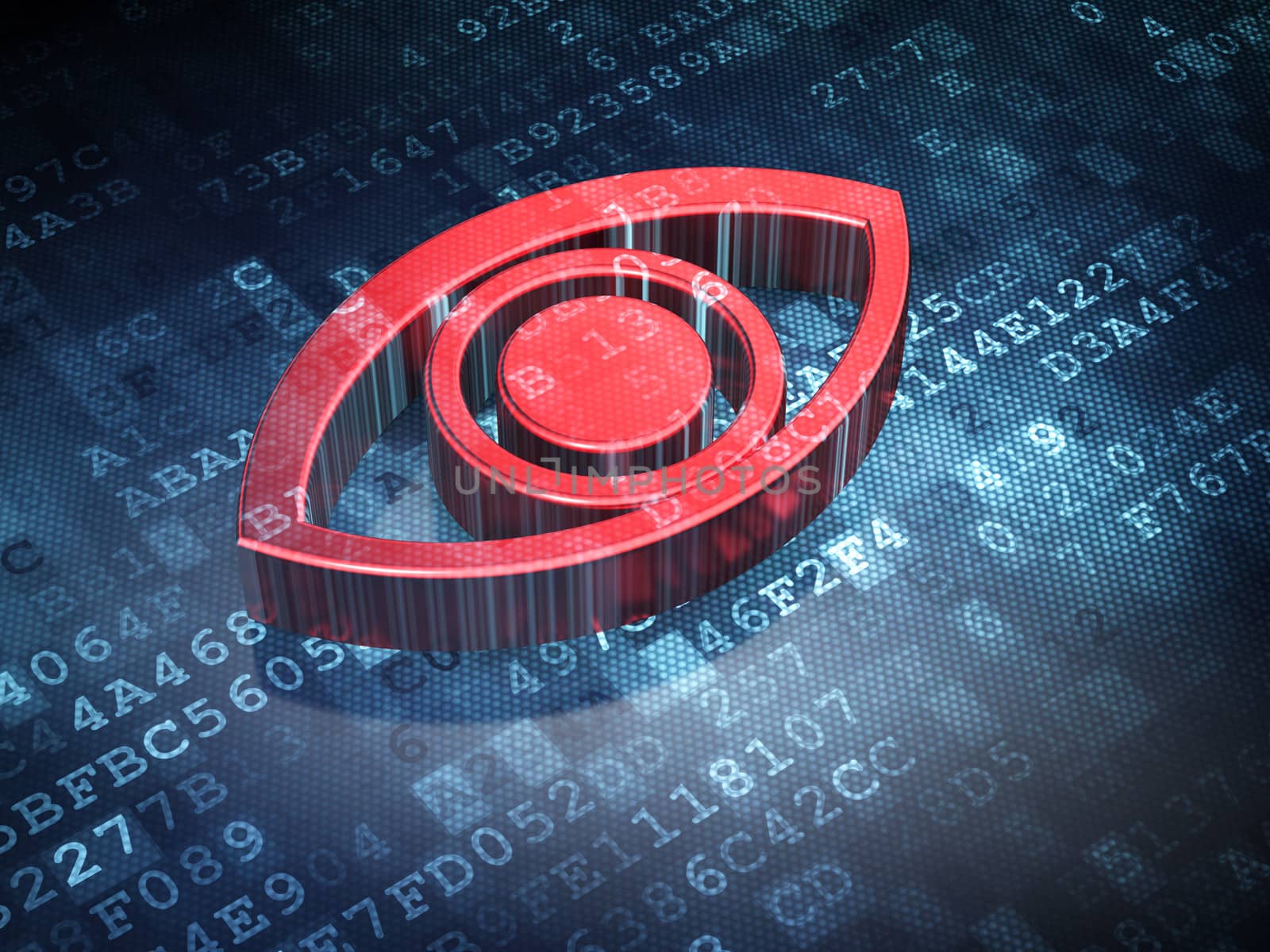 Security concept: Red Eye on digital background, 3d render