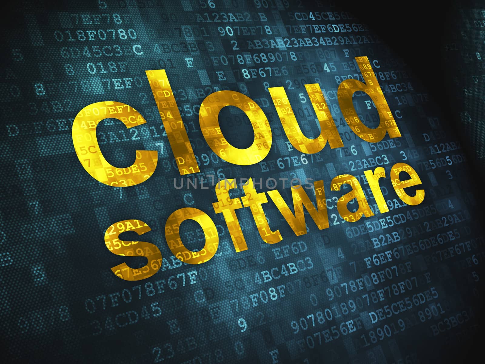 Cloud computing technology, networking concept: pixelated words Cloud Software on digital background, 3d render