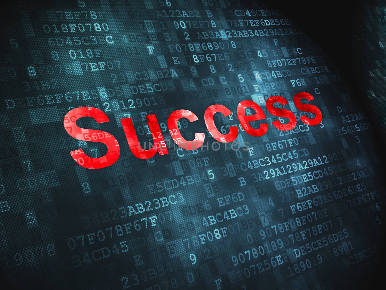 Finance concept: pixelated words Success on digital background, 3d render