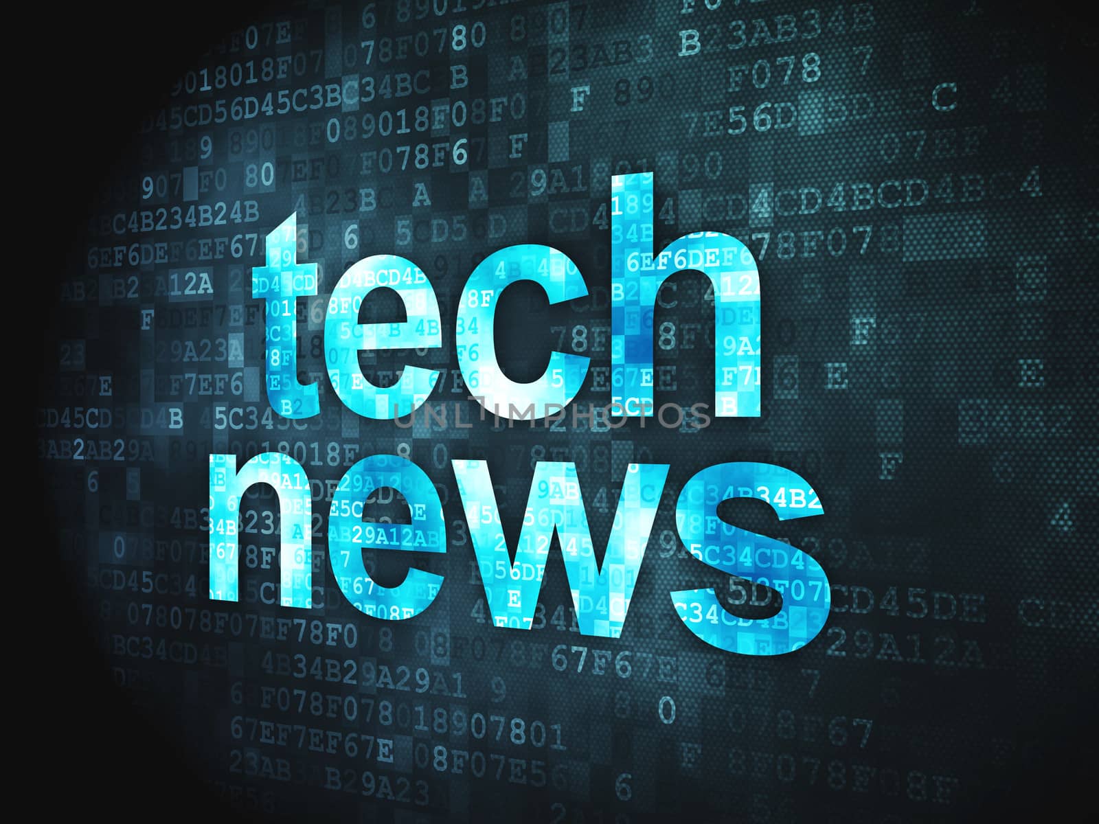 News concept: pixelated words Tech News on digital background, 3d render