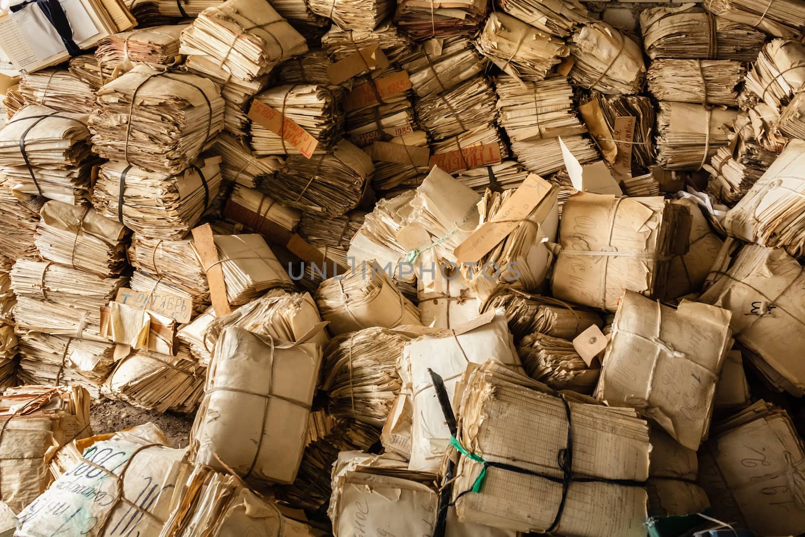 Closeup At Paper Waste Background. Keeping Records