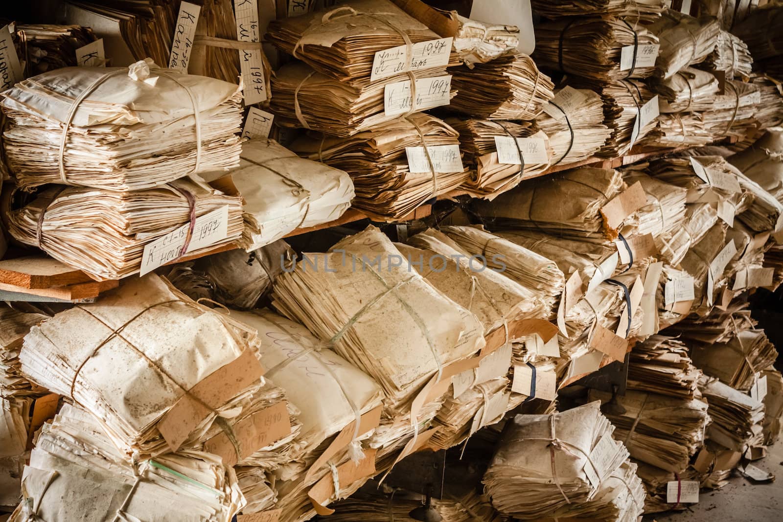 Closeup At Paper Waste Background. Keeping Records