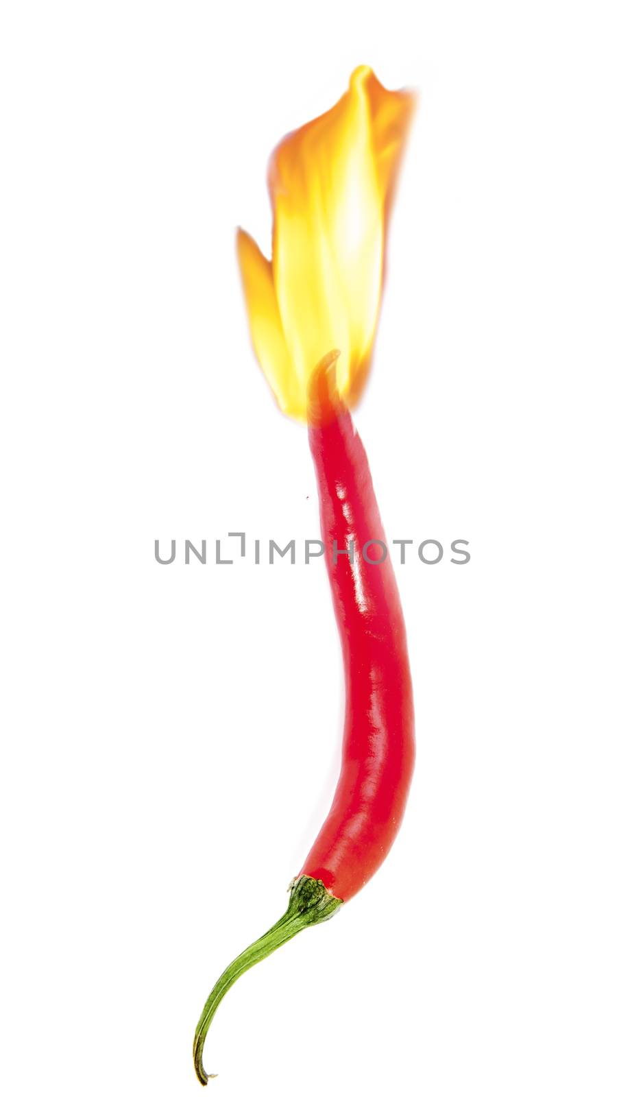 An image of red hot chilli pepper with flame