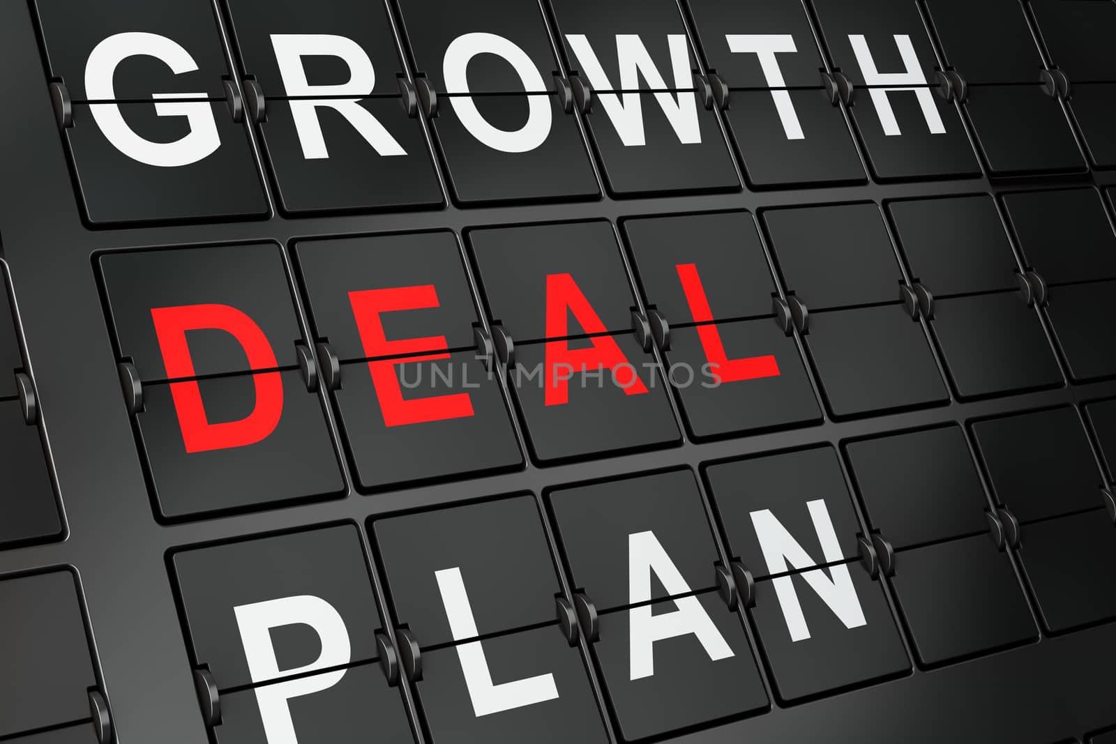 Business concept: Deal on airport board background, 3d render