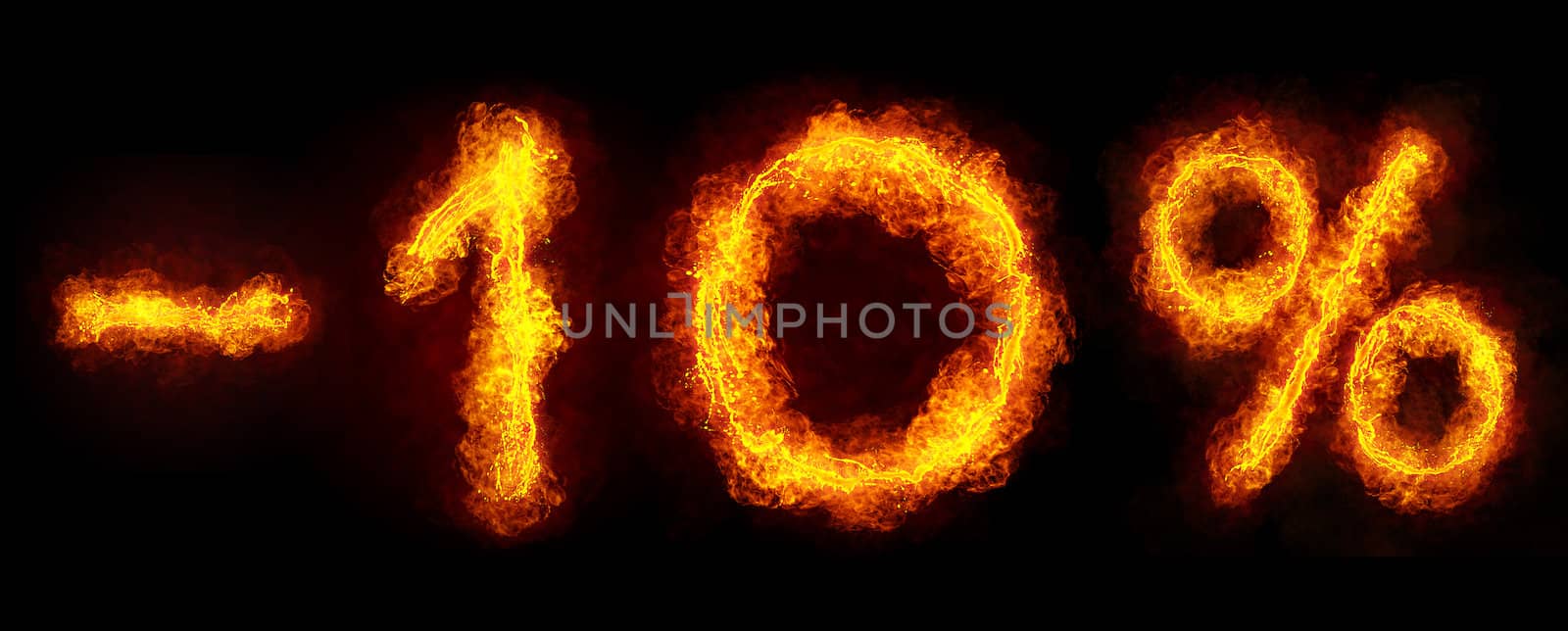 -10 percent created by fire flame on black background