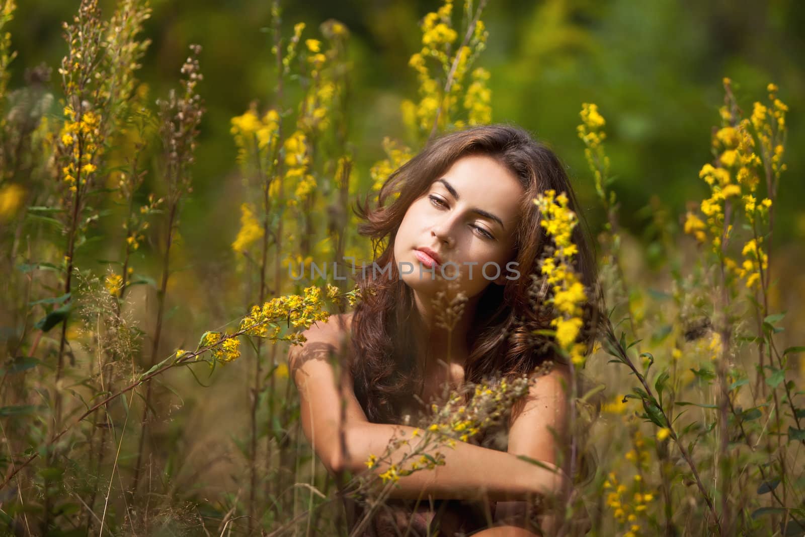 Portrait of a young woman on flowers field by palinchak