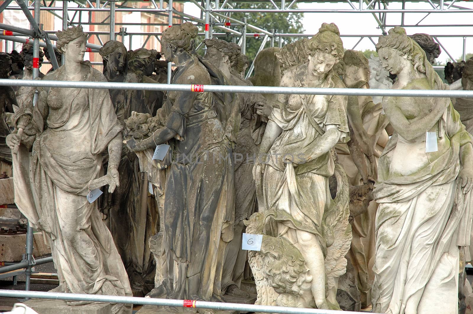 Statues waiting for renovation in Sanssouci park in Potsdam Germany