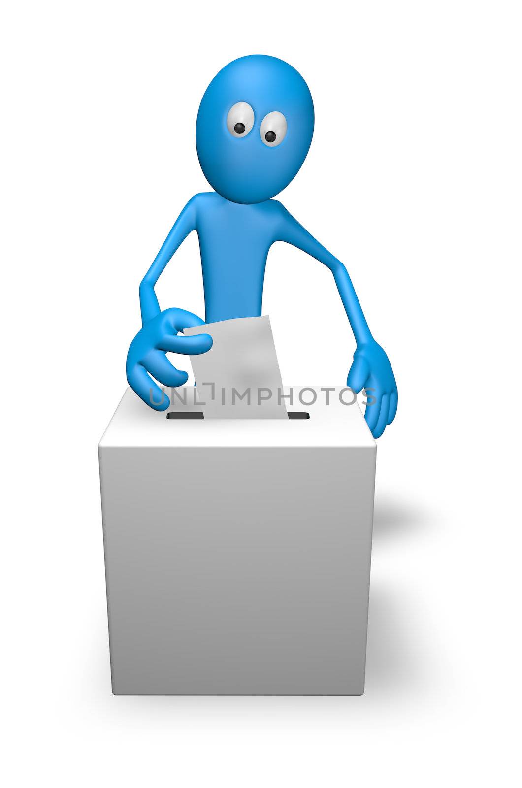 cartoon guy and vote box - 3d illustration