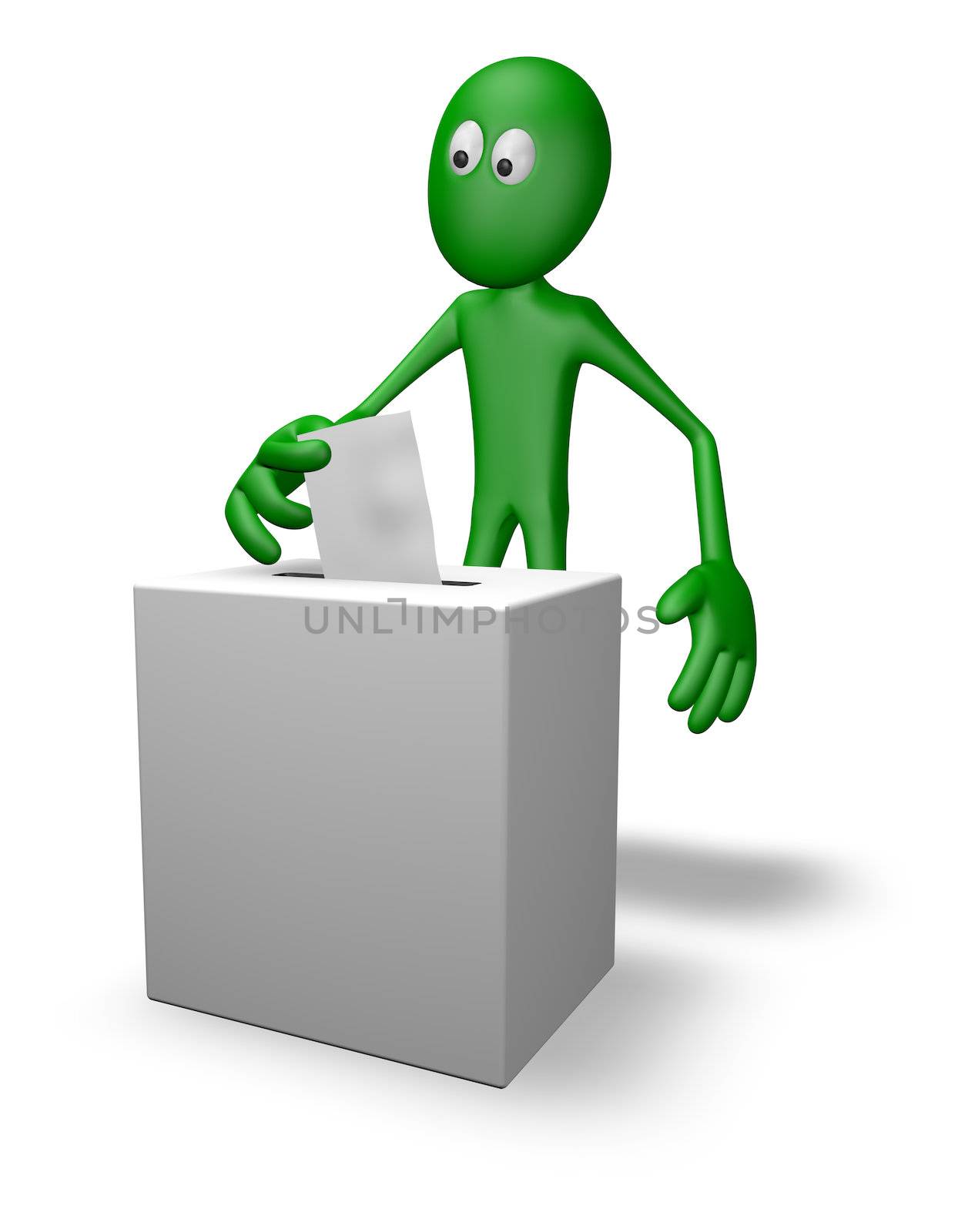 cartoon guy and vote box - 3d illustration